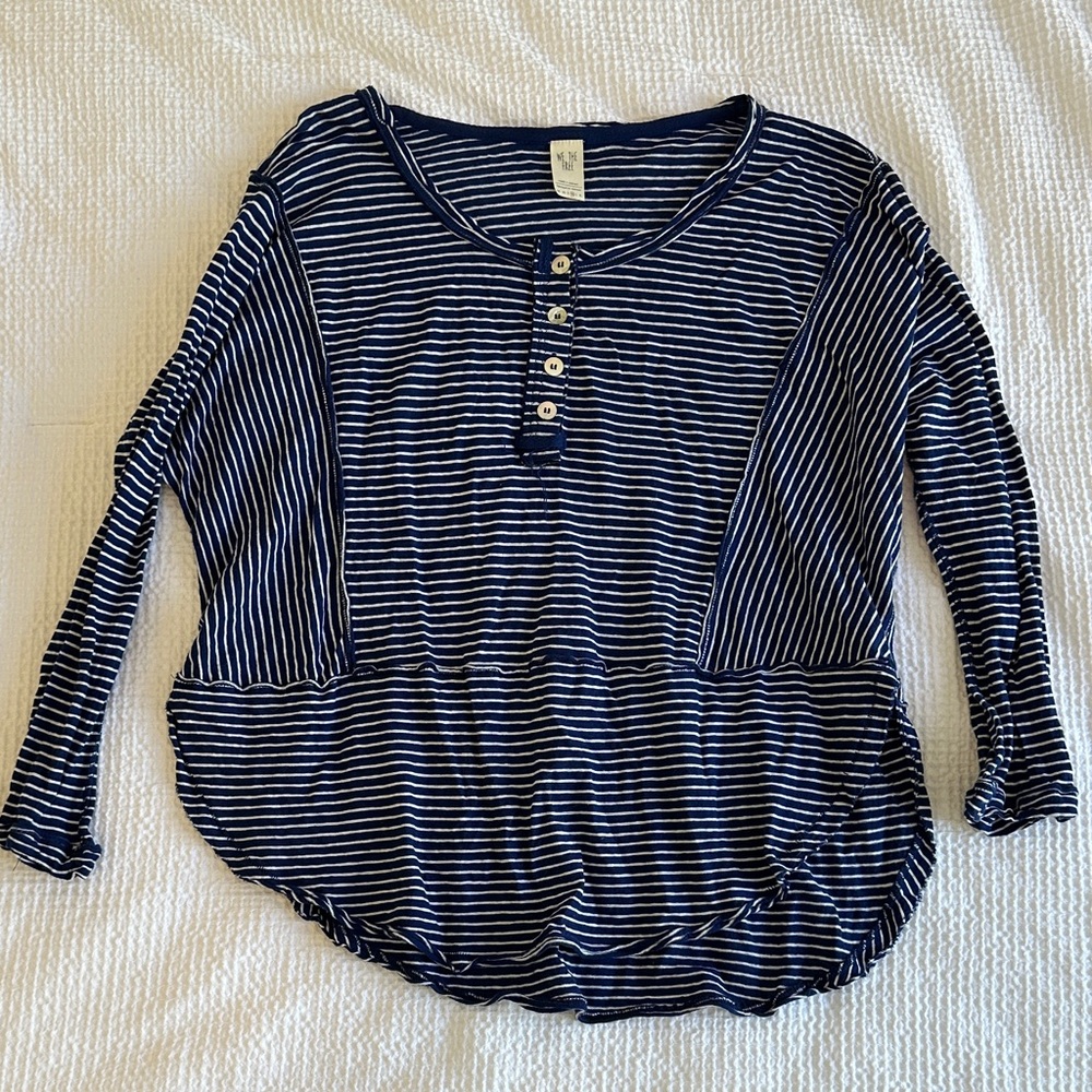 We the free Striped Long Sleeve Henley Top